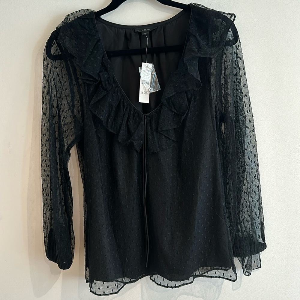 J.CREW Ruffleneck top in clip dot